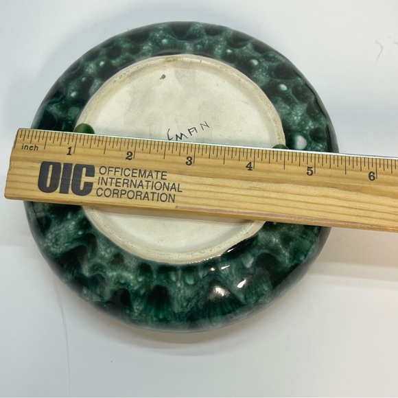 vintage 60s handmade trinket dish with lid green bubble glaze - Picture 6 of 8